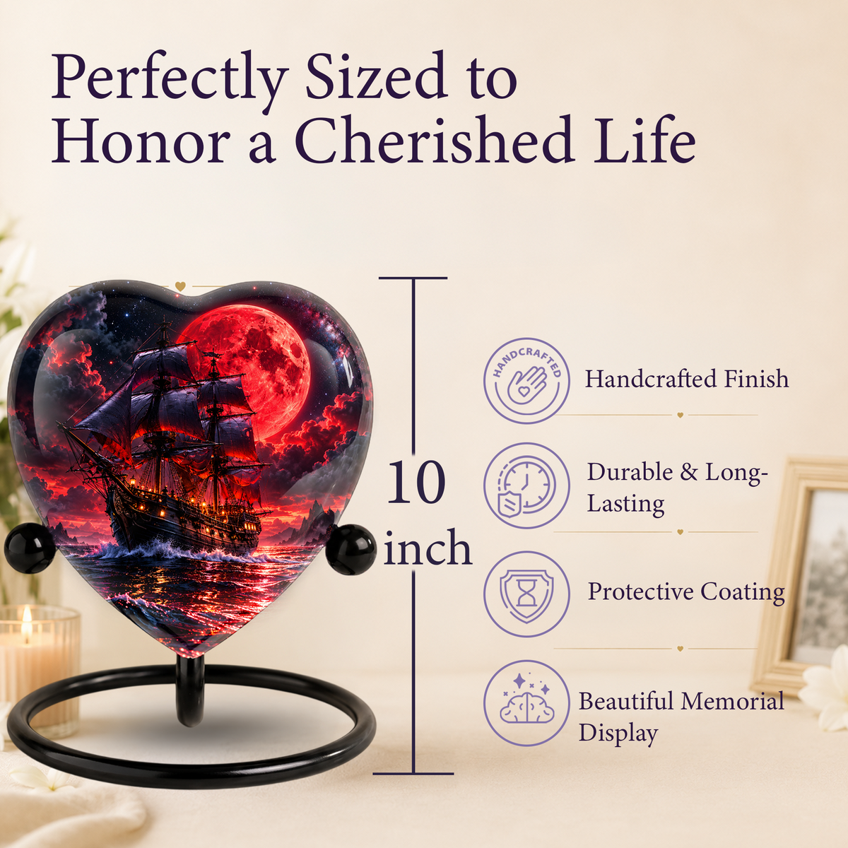 Pirate Ship Adult Cremation Urn for Ashes – Red Moon Nautical Memorial Urn,