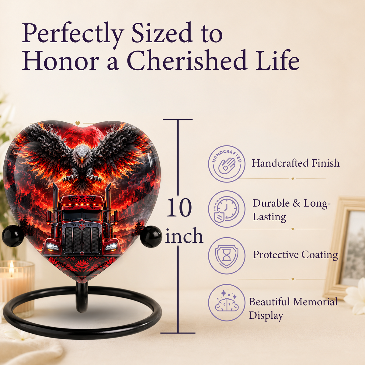 Eagle Truck Adult Urn for Ashes, Personalized Adult Cremation Urn, Red Black Semi Truck Memorial Urn