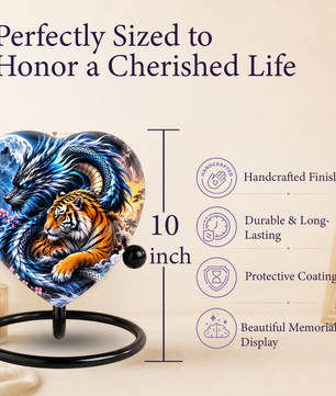 Heart Shaped Dragon and Tiger Urn for Ashes, Fantasy Animal Cremation Urn, Blue Dragon Tiger Memorial Urn for Human Ashes