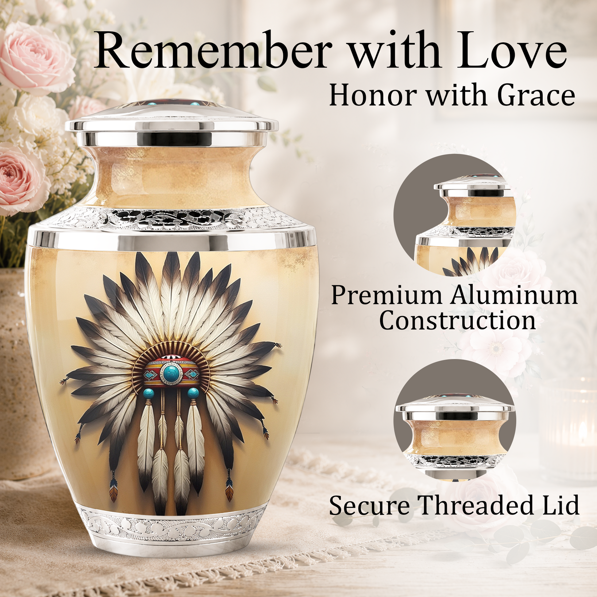Native American Western Cremation Urn for Dad & Mom, Personalized Memorial Urn