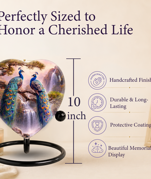 Heart-Shaped Memorial Urn, Peacock Urns for Adult Ashes, Peacock Adult Cremation Urn