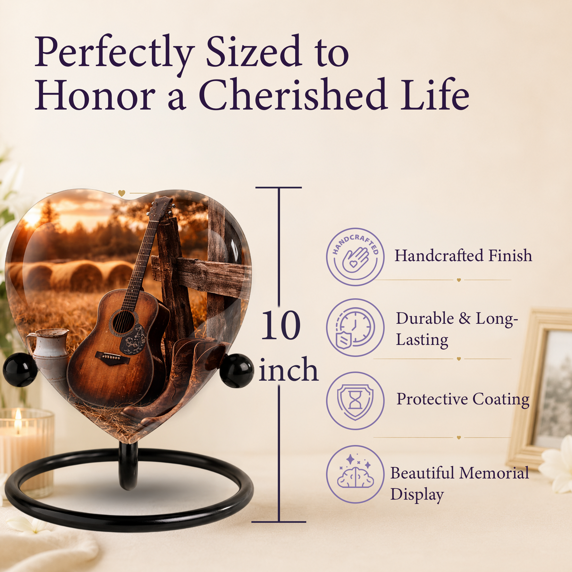 Cowboy Sunset Heart-Shaped Adult Cremation Urn for Dad, Father & Men – Rustic Memorial Urn