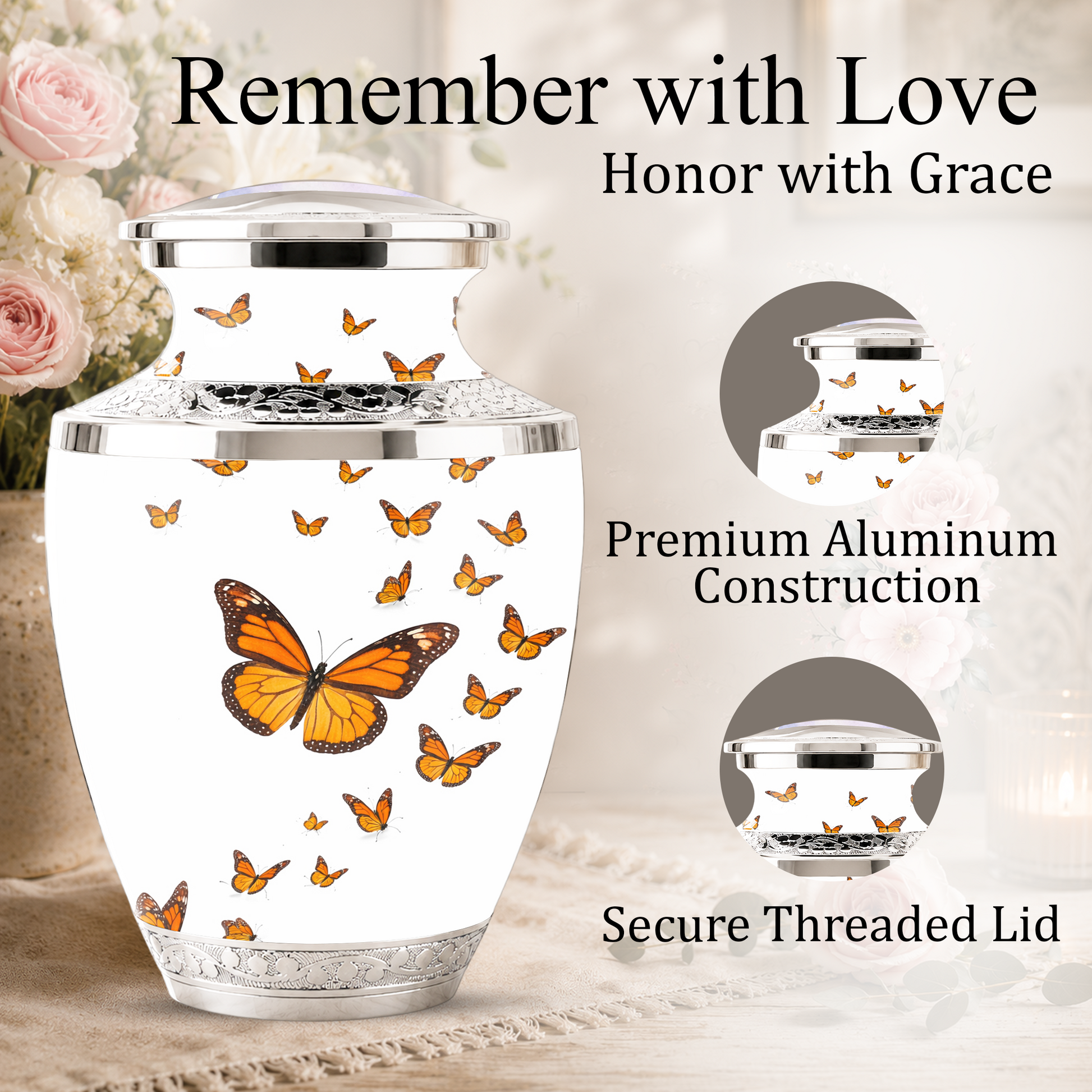 Monarch Butterfly Cremation Urn for Mom, Butterfly Memorial Urn for Women