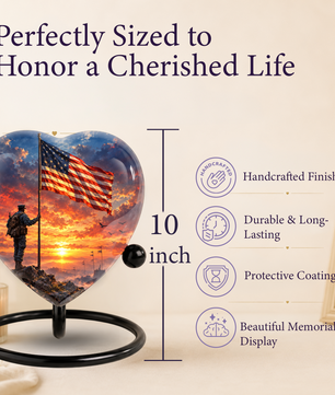 American Flag Adult Cremation Urn for Ashes, Military Memorial Urn, Veteran Cremation Urn, Personalized Patriotic Adult Urn, Heart Shaped Urn
