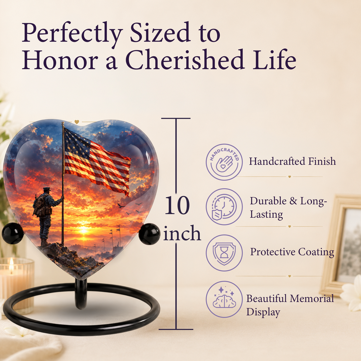 American Flag Adult Cremation Urn for Ashes, Military Memorial Urn, Veteran Cremation Urn, Personalized Patriotic Adult Urn, Heart Shaped Urn