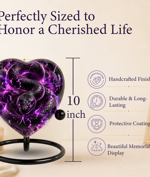 Purple Snake Cremation Urn for Ashes, Snake Memorial Urn, Gothic Serpent Adult Urn, Personalized Snake Urn for Men, Heart Shaped Cremation Urn