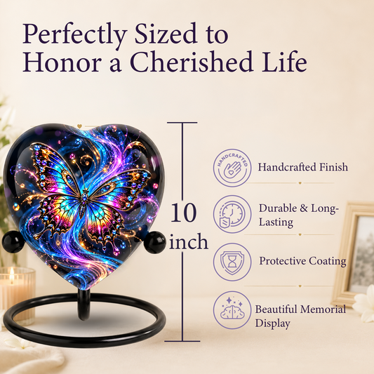 Colorful Butterfly Urn for Ashes, Rainbow Butterfly Adult Cremation Urn, Heart Shaped Memorial Urn for Adult