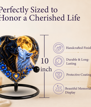 Wolf Couple Heart Cremation Urn for Ashes, Personalized Adult Memorial Urn, Wolf Urn for Couples