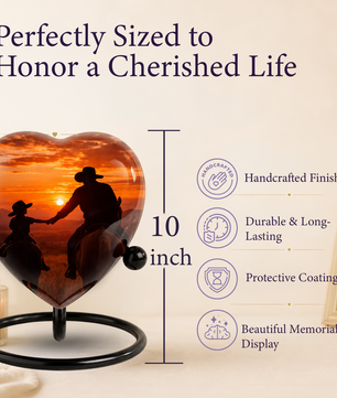 Cowboy Urns for Dad – Heart-Shaped Western Memorial Keepsake Urn, Cowboy Keepsake Urn for Dad