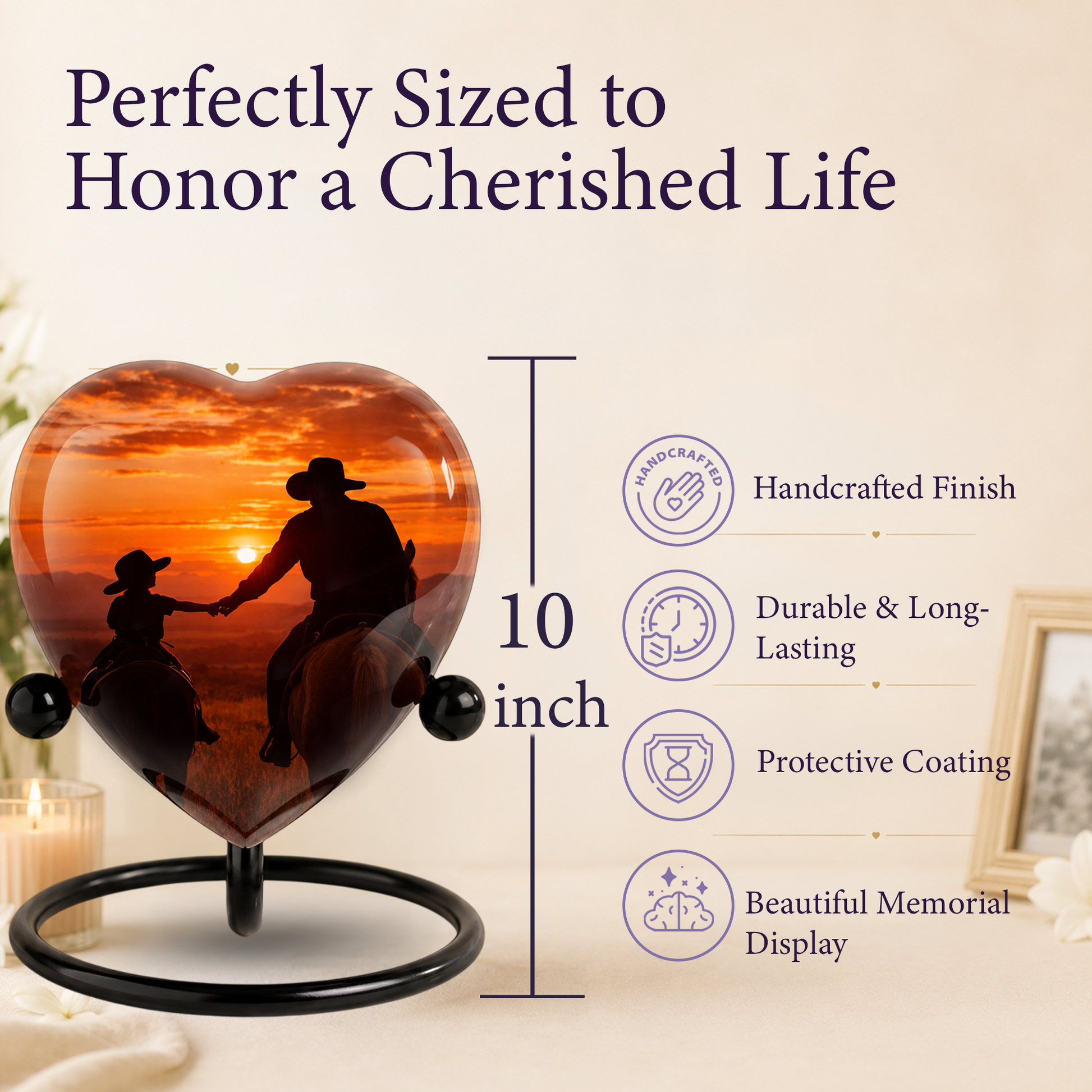 Cowboy Urns for Dad – Heart-Shaped Western Memorial Keepsake Urn, Cowboy Keepsake Urn for Dad