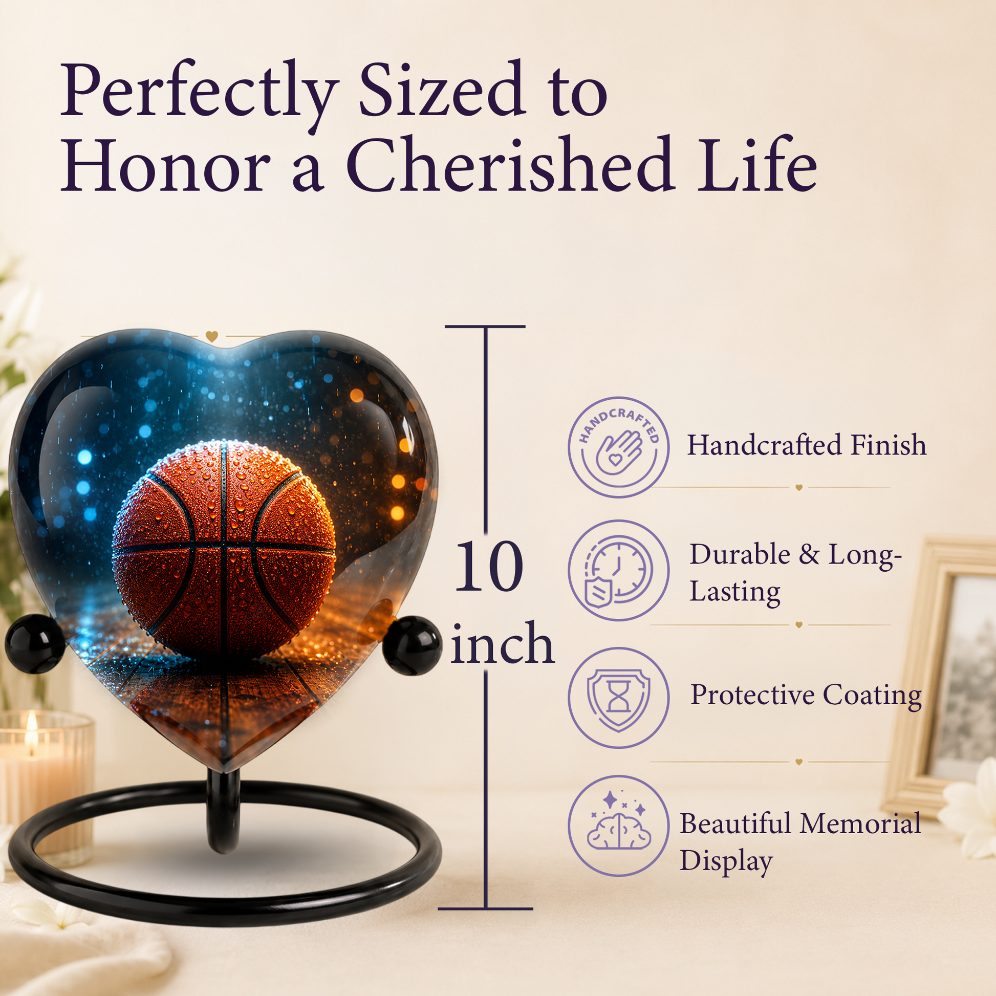 Basketball Heart-Shaped Adult Cremation Urn – Basketball Adult Urn for Human Ashes
