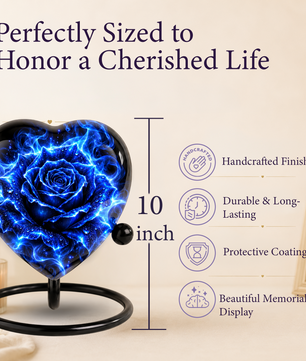 Blue Rose Adult Cremation Urn for Ashes, Personalized Blue Rose Memorial Urn, Heart Shaped Adult Urn, Blue Flower Cremation Urn
