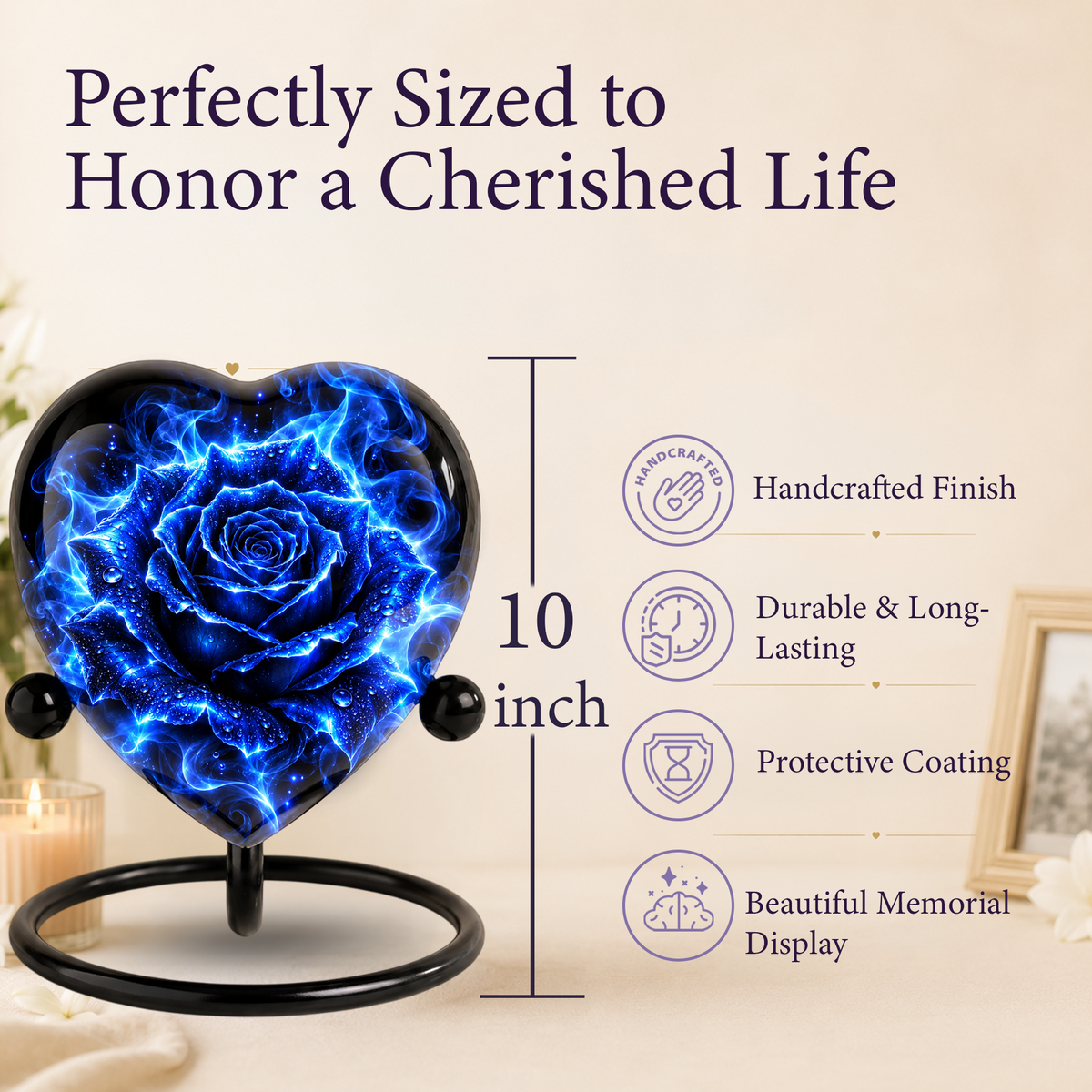 Blue Rose Adult Cremation Urn for Ashes, Personalized Blue Rose Memorial Urn, Heart Shaped Adult Urn, Blue Flower Cremation Urn