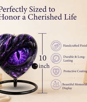 Purple Dragon Eye Adult Cremation Urn for Ashes, Fantasy Dragon Memorial Urn, Personalized Heart Shaped Adult Urn, Dragon Eye Urn