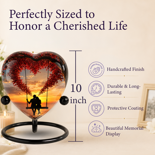 Adult Cremation Urn for Ashes, Heart Shaped Memorial Urn, Couple Sunset Memorial