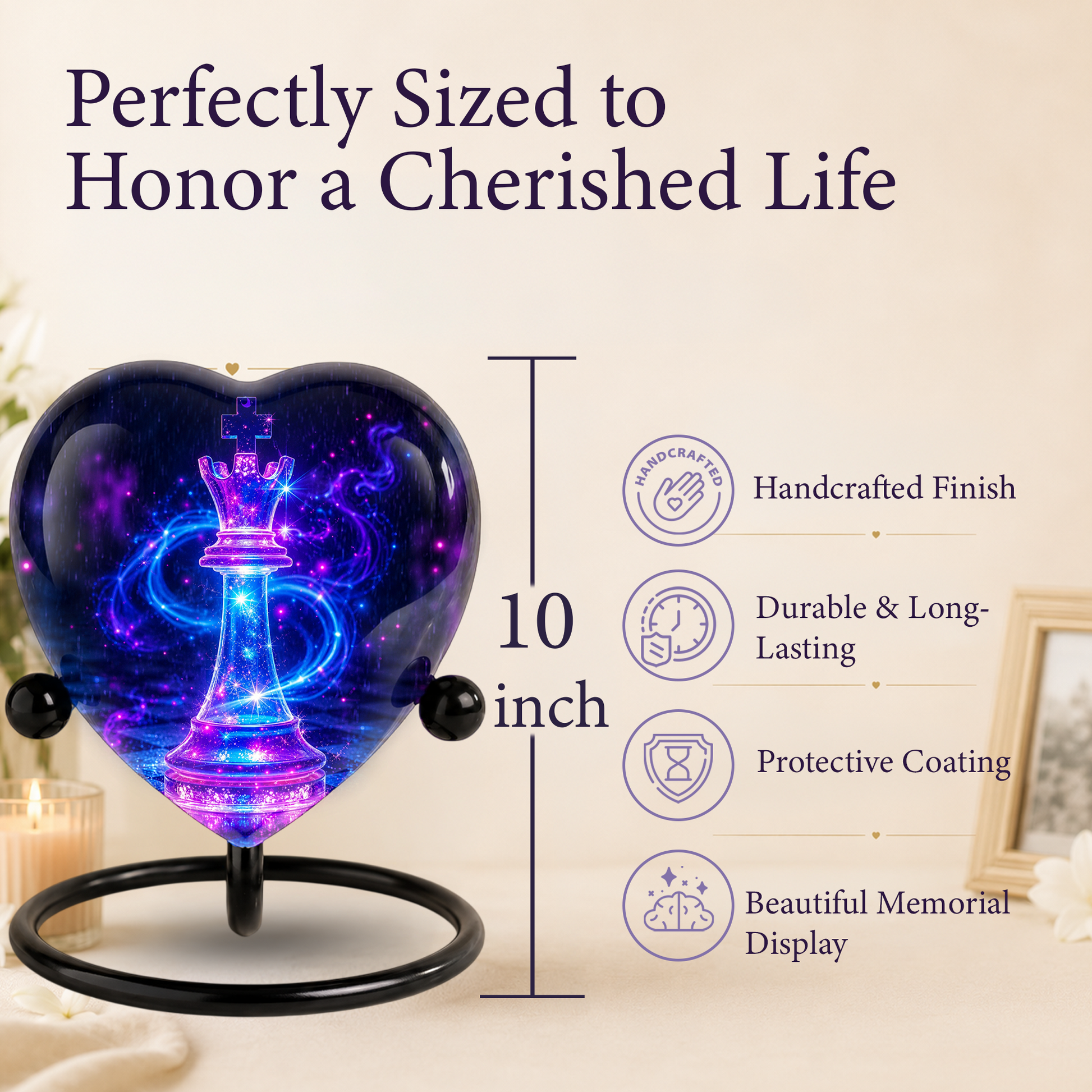 Royal Queen Chess Heart Adult Urn – Adult Urn, Urn for Ashes Adult, Adult Cremation Urns