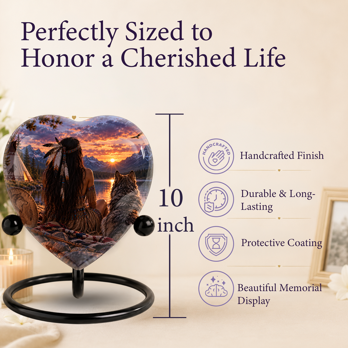 Native American Wolf Adult Cremation Urn for Ashes, Personalized Adult Urn, Wolf Memorial Urn, Indigenous Inspired Heart Urn, Adult Cremation Urn