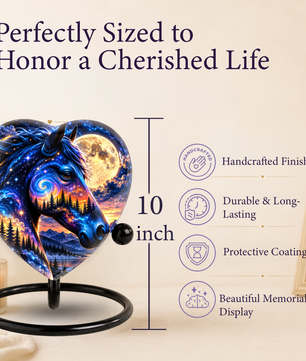 Galaxy Horse Heart Cremation Urn for Ashes, Personalized Adult Memorial Urn Heart Shaped Horse Urn, Nature Memorial