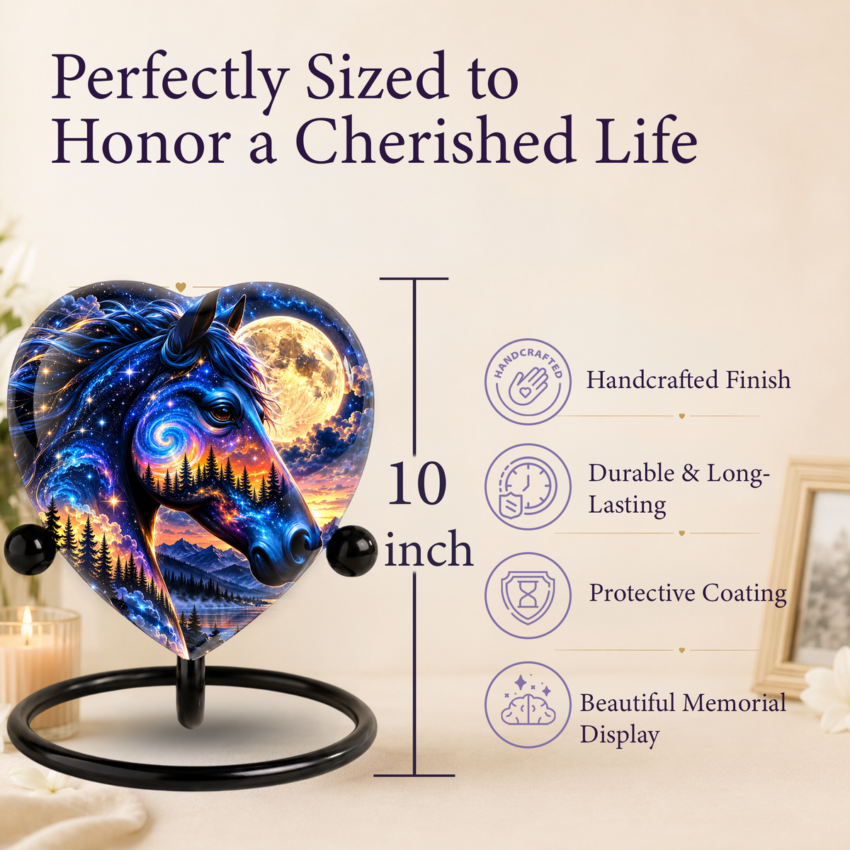 Galaxy Horse Heart Cremation Urn for Ashes, Personalized Adult Memorial Urn Heart Shaped Horse Urn, Nature Memorial