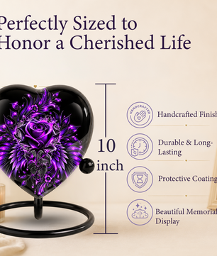 Purple Rose Heart Cremation Urn for Ashes, Purple Floral Urn, Heart Shaped Memorial Urn, Personalized Rose Urn, Gothic Flower Urn