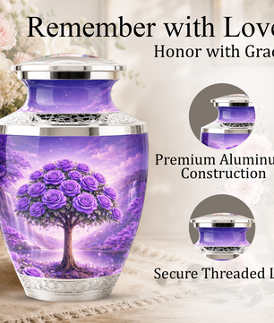 Purple Rose Cremation Urn for Mom, Lavender Rose Memorial Urn, Mother Keepsake for Ashes