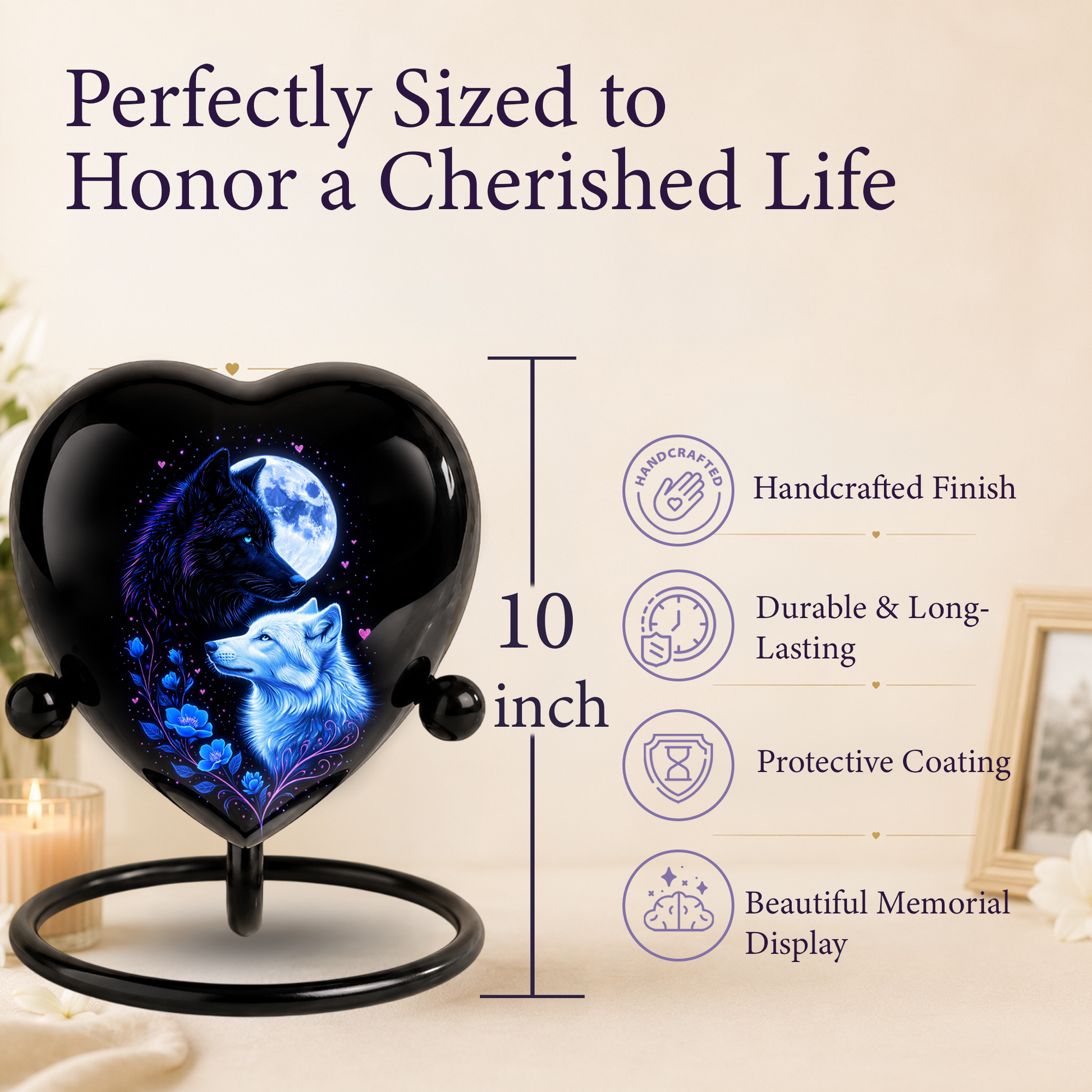 Wolf & Moon Heart Adult Urn – Adult Urn, Urns for Adult Ashes,Adult Cremation Urns
