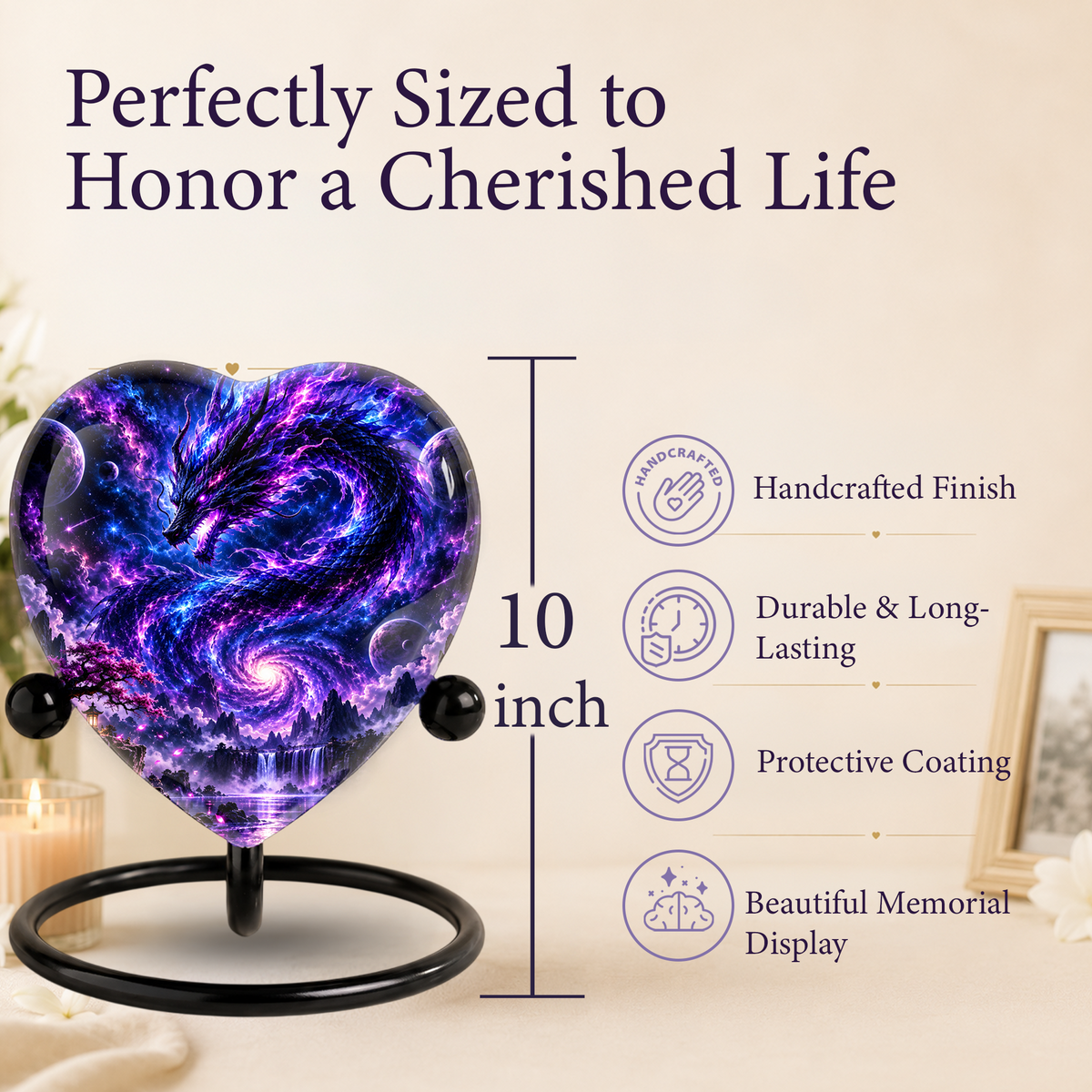 Dragon Adult Cremation Urn for Ashes, Fantasy Dragon Memorial Urn, Personalized Heart Shaped Adult Urn, Dragon Cremation Urn
