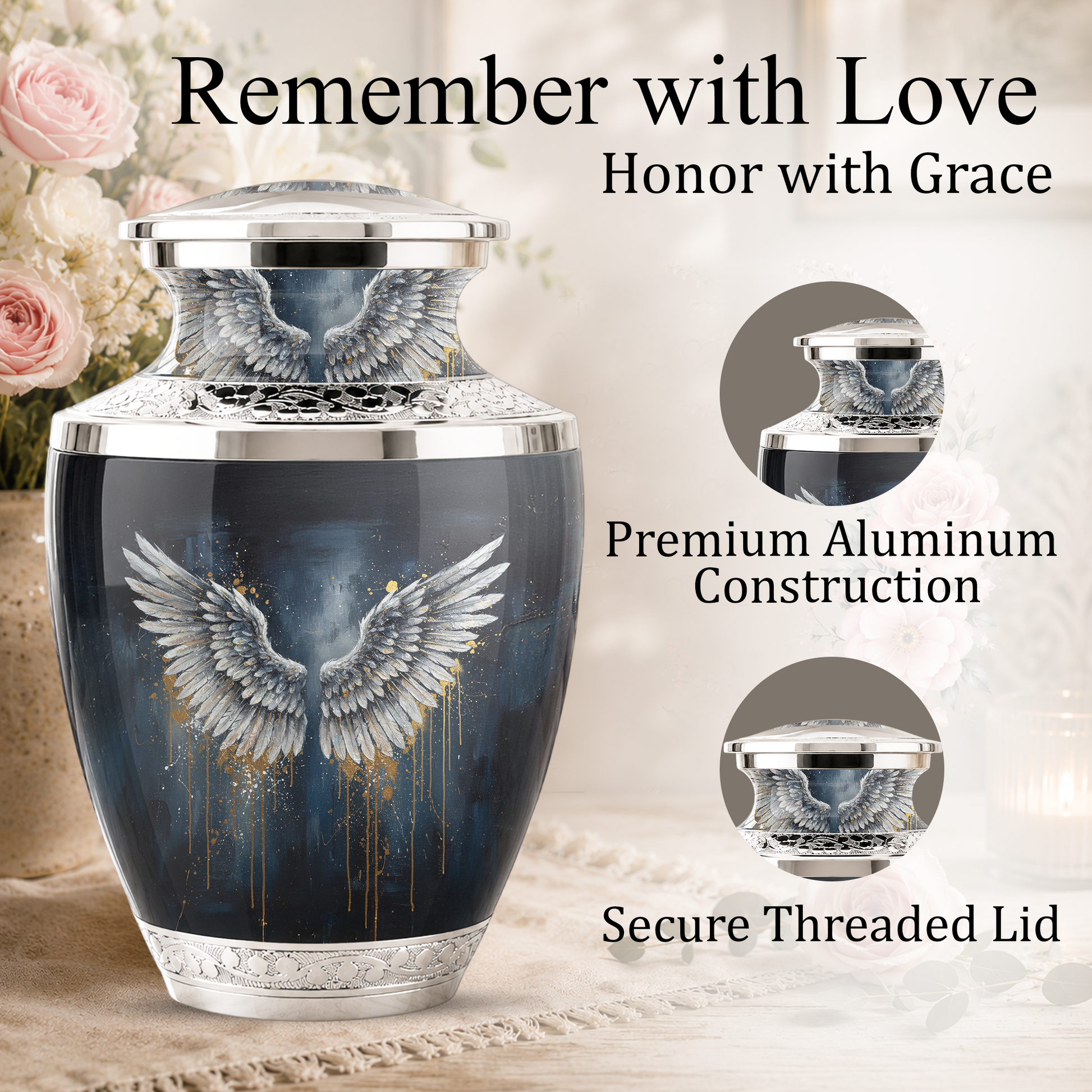 Angel Wings Cremation Urn for Mom & Dad, Guardian Angel Urn for Human Ashes