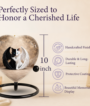 Adult Urn for Ashes – Heart Shaped Adult Cremation Urn with Angel Cat Wings