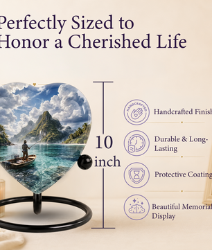 Gone Fishing Heart Shaped Urn for Ashes – Fishing Memorial Urn for Dad, Father & Loved One