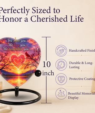 Sunset Heart Memorial Urn – Adult Urn for Ashes, Sunset Cremation Urn, Heart-Shaped Adult Cremation Urn
