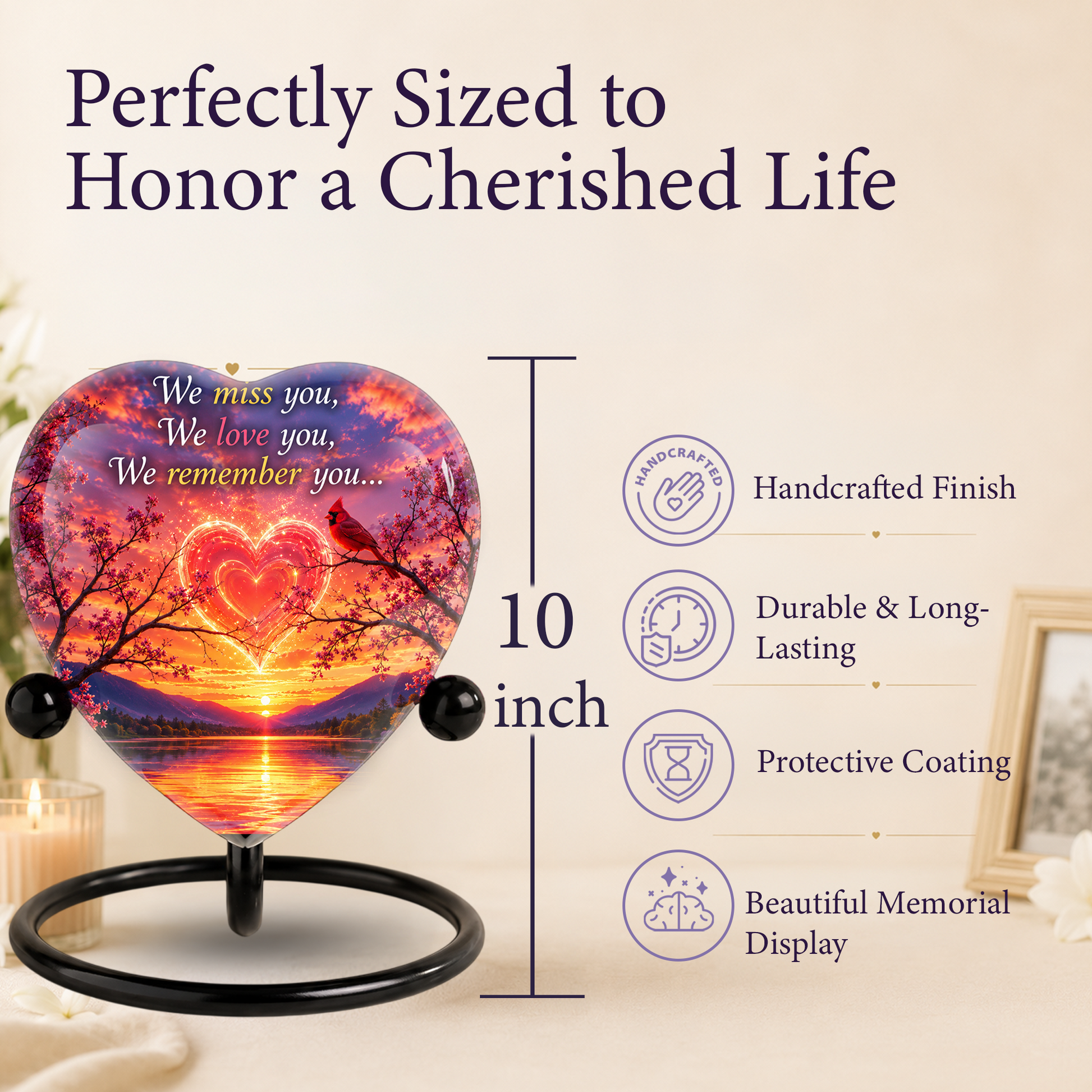 Sunset Heart Memorial Urn – Adult Urn for Ashes, Sunset Cremation Urn, Heart-Shaped Adult Cremation Urn