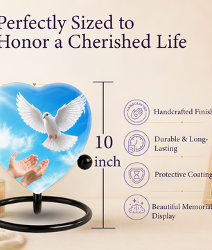 Dove Urn for Ashes, Heart Shaped Adult Cremation Urn, Peaceful White Dove Memorial Urn