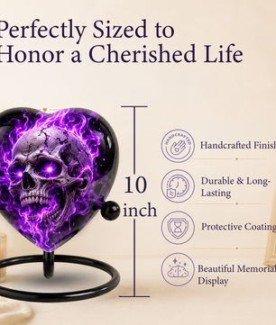 Purple Skull Adult Cremation Urn for Ashes, Gothic Skull Memorial Urn, Personalized Adult Urn, Halloween Horror Heart Shaped Cremation Urn