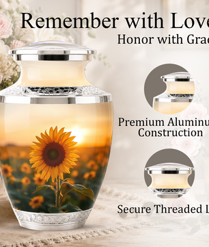 Sunflower Cremation Urn for Male and Female, Custom Memorial Large Urn