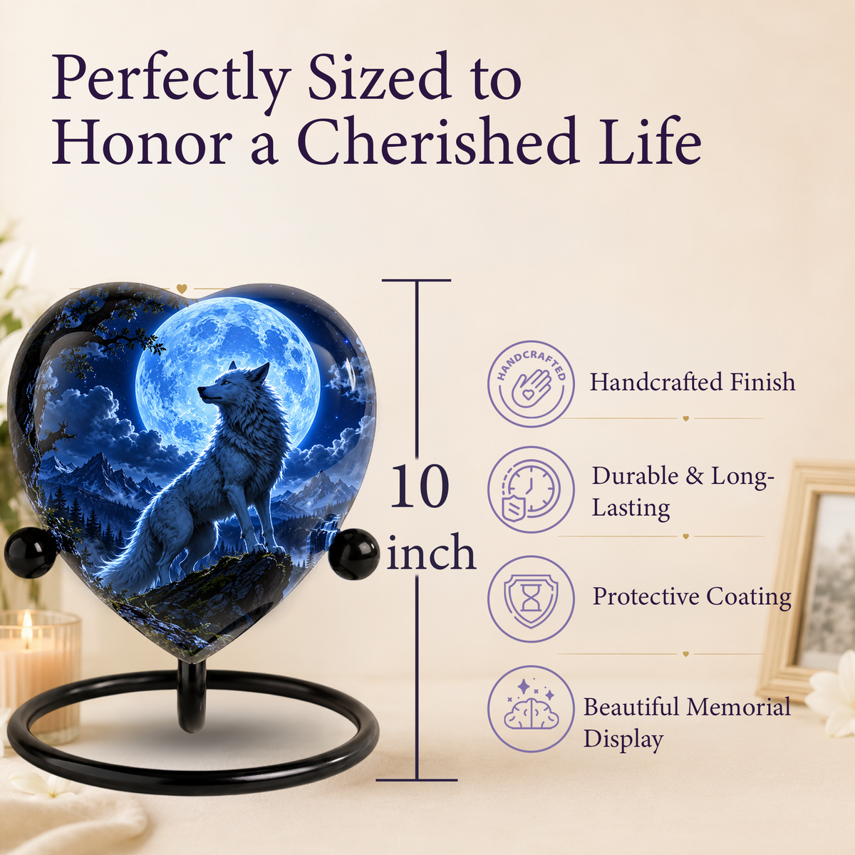 Wolf Adult Cremation Urn for Ashes – Moonlit Wolf Memorial Urn Personalized Wolf Cremation Urn