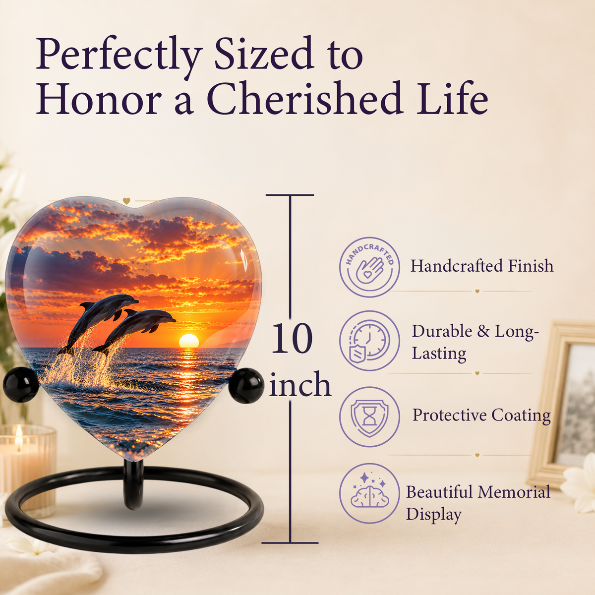 Dolphin Couple Cremation Urn for Ashes, Dolphin Memorial Urn, Personalized Ocean Urn, Heart Shaped Cremation Urn,