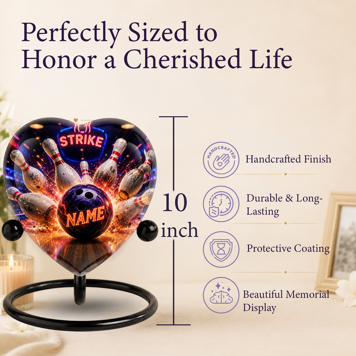 Bowling Urn – Personalized Bowling Cremation Urn for Ashes Heart-Shaped Adult Cremation Urn for Bowlers