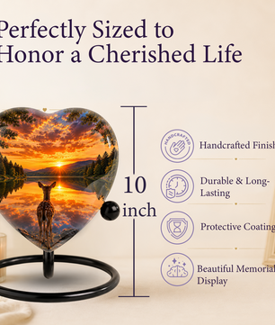 Deer Urn for Ashes, Heart Shaped Adult Cremation Urn, Personalized Deer Memorial Urn
