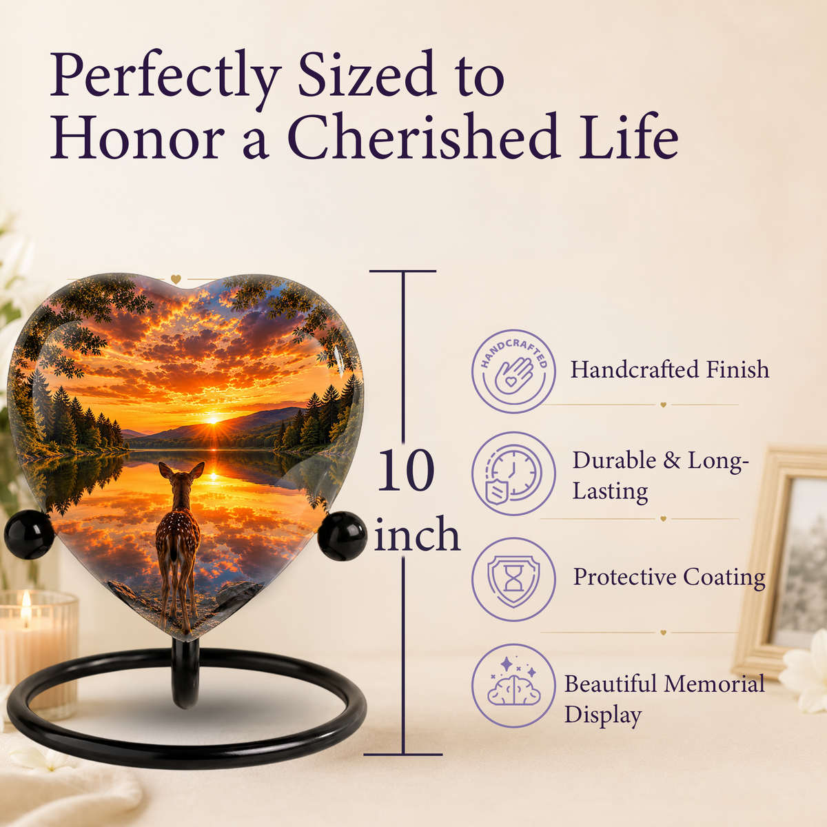 Deer Urn for Ashes, Heart Shaped Adult Cremation Urn, Personalized Deer Memorial Urn