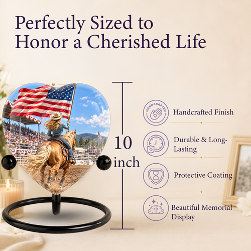 American Flag Cowboy Memorial Wind Chime – Heart-Shaped Rodeo Horse Memorial Decoration