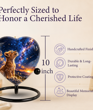 Lion Cub Heart Cremation Urn for Ashes, Personalized Adult Memorial Urn, Lion Urn for Loved One