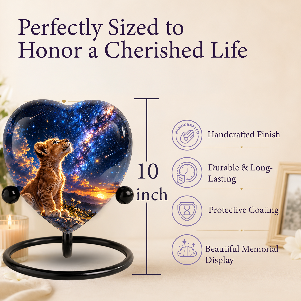 Lion Cub Heart Cremation Urn for Ashes, Personalized Adult Memorial Urn, Lion Urn for Loved One