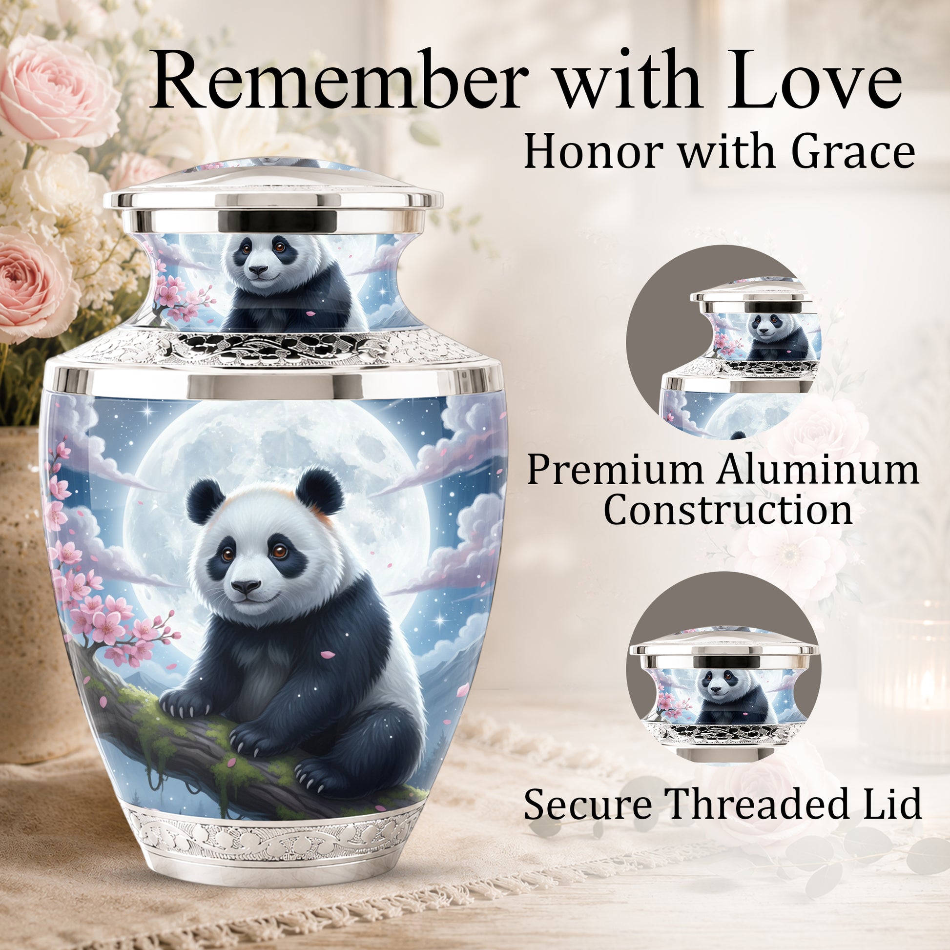Panda Cremation Urn for Mom, Personalized Moon Memorial Urn for Baby Ashes
