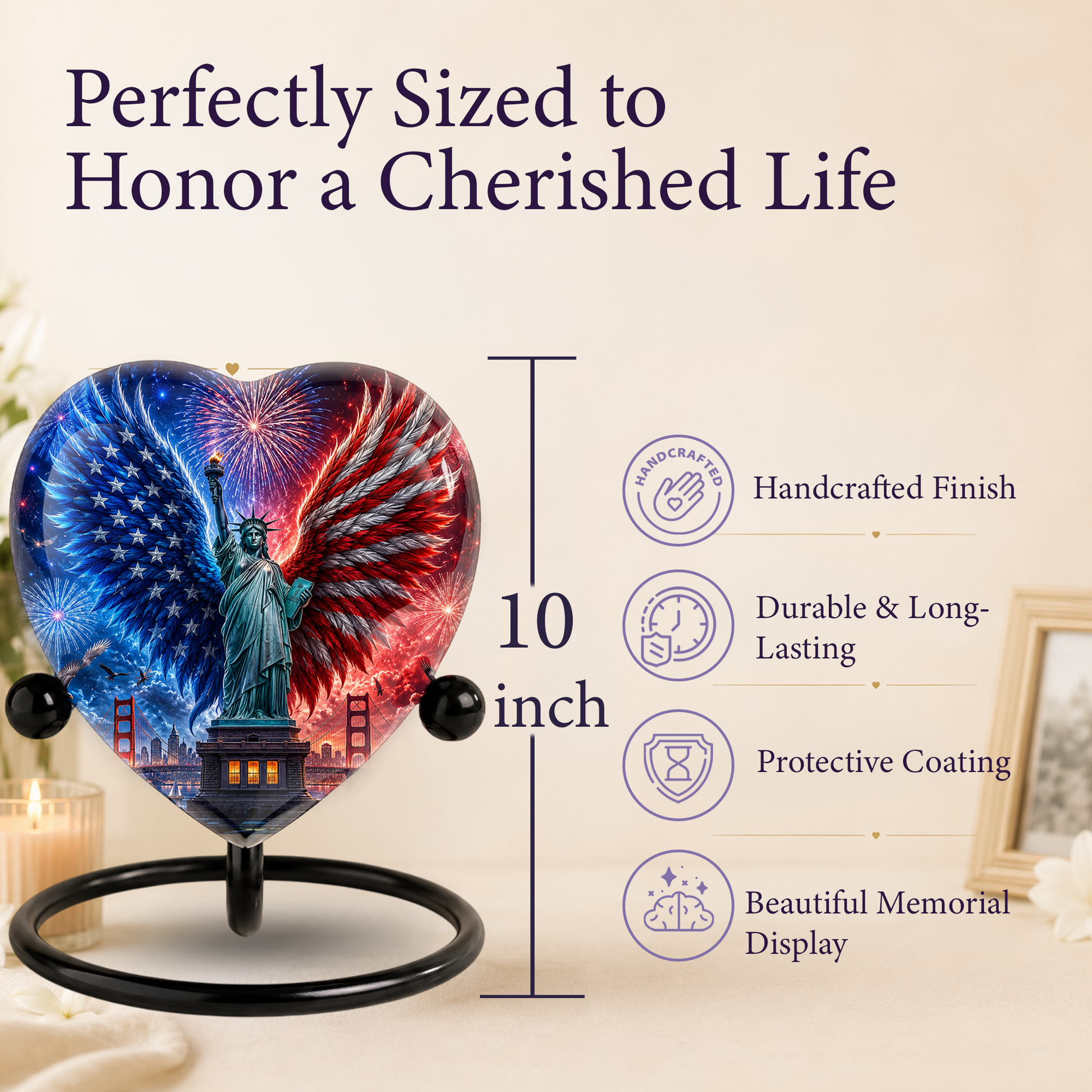 American Eagle Wings Statue of Liberty Urn – Adult Urn for Ashes, Patriotic Cremation Urn