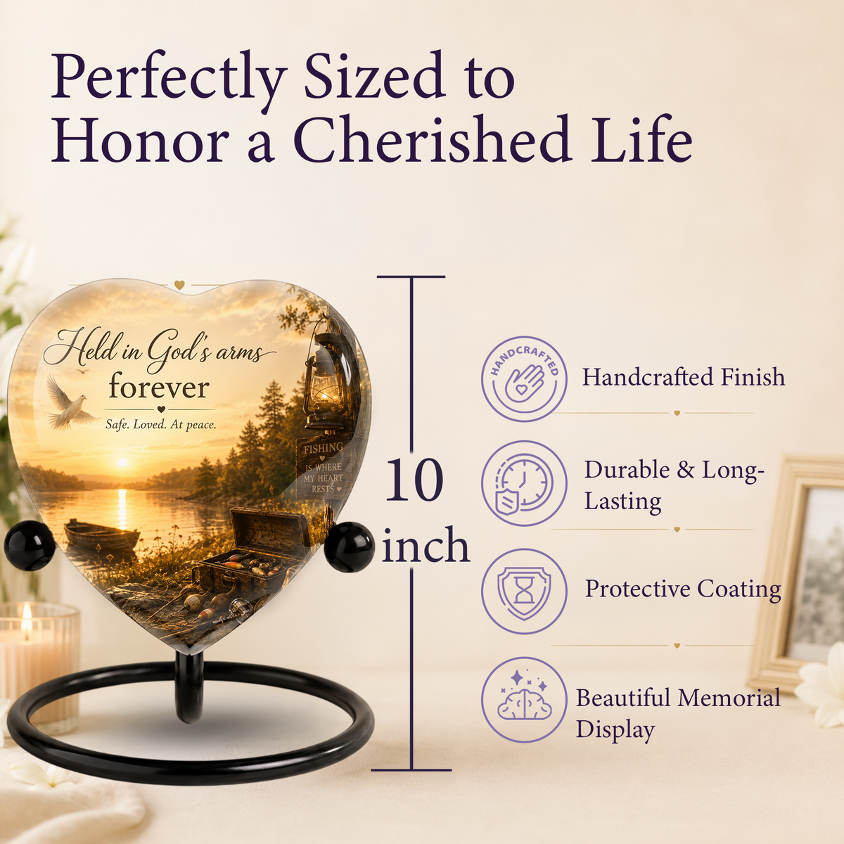 Fishing Adult Urn – Adult Urn for Ashes, Fishing Cremation Urn, Lake Sunset Urn for Adult Ashes