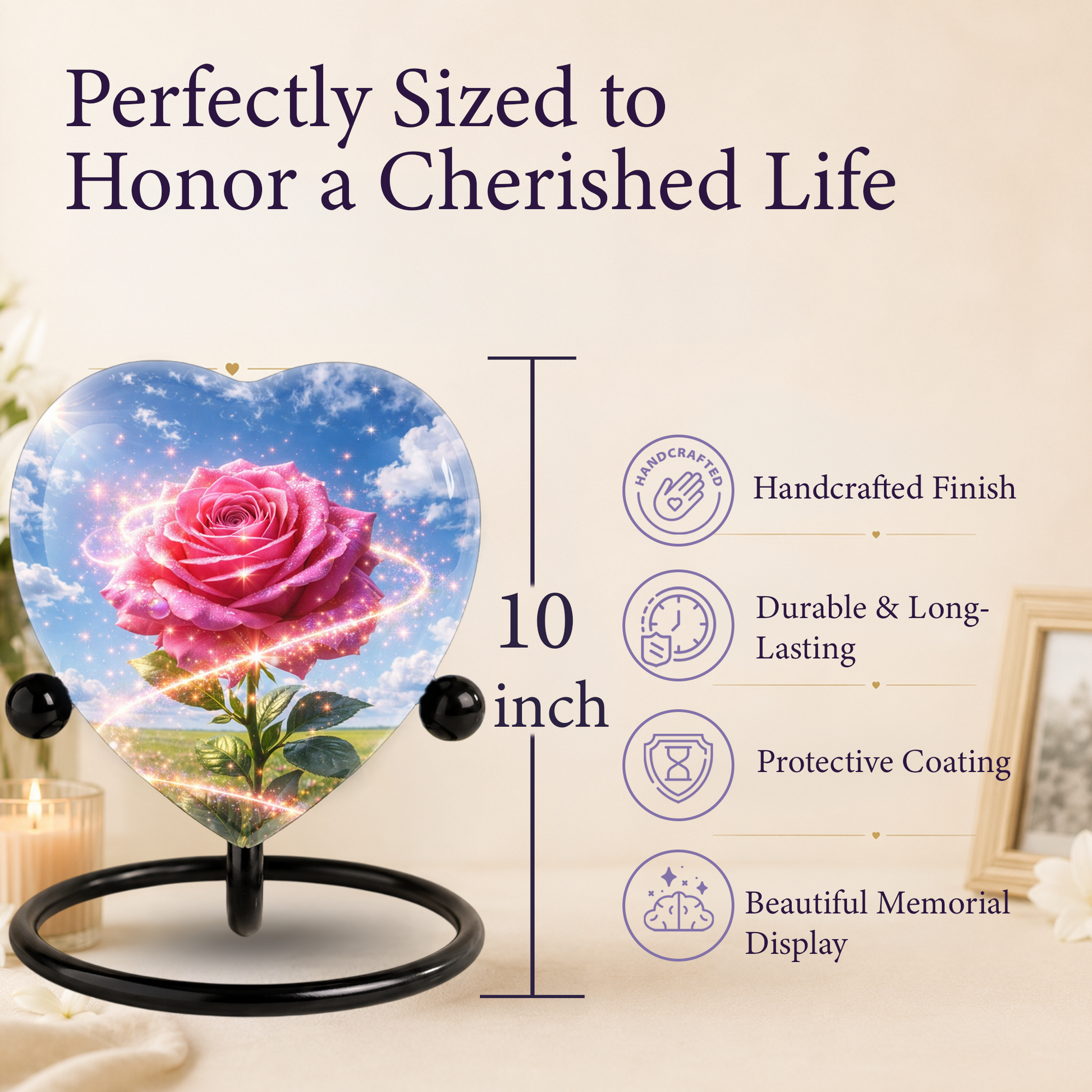 Pink Rose Heart Urn for Mom – Personalized Keepsake Urn for Mom, Beautiful Cremation Urn for Women