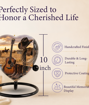 Cowboy Urn for Dad – Western Heart Shaped Cremation Urn for Father, Son & Men