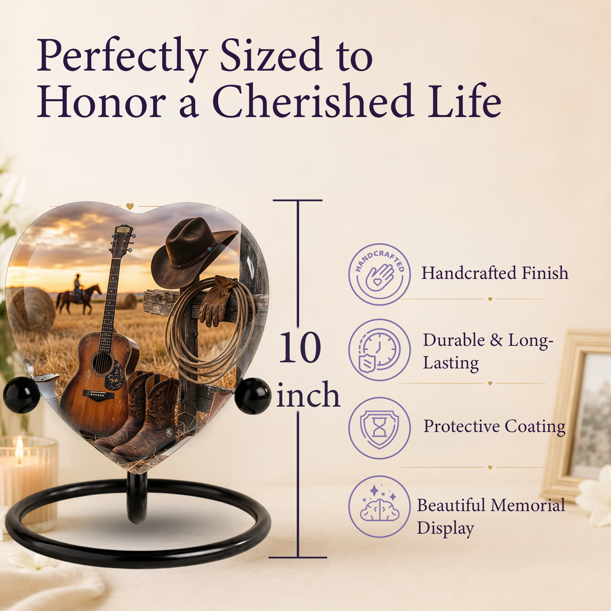 Cowboy Urn for Dad – Western Heart Shaped Cremation Urn for Father, Son & Men
