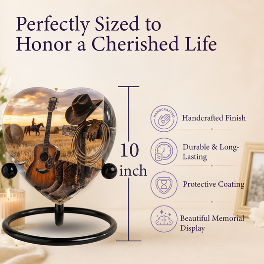 Cowboy Urn for Dad – Western Heart Shaped Cremation Urn for Father, Son & Men